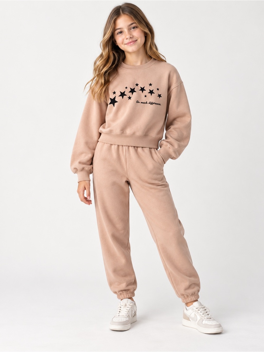 Zara Beige Sweatshirt and Joggers Set with Black Star Graphic